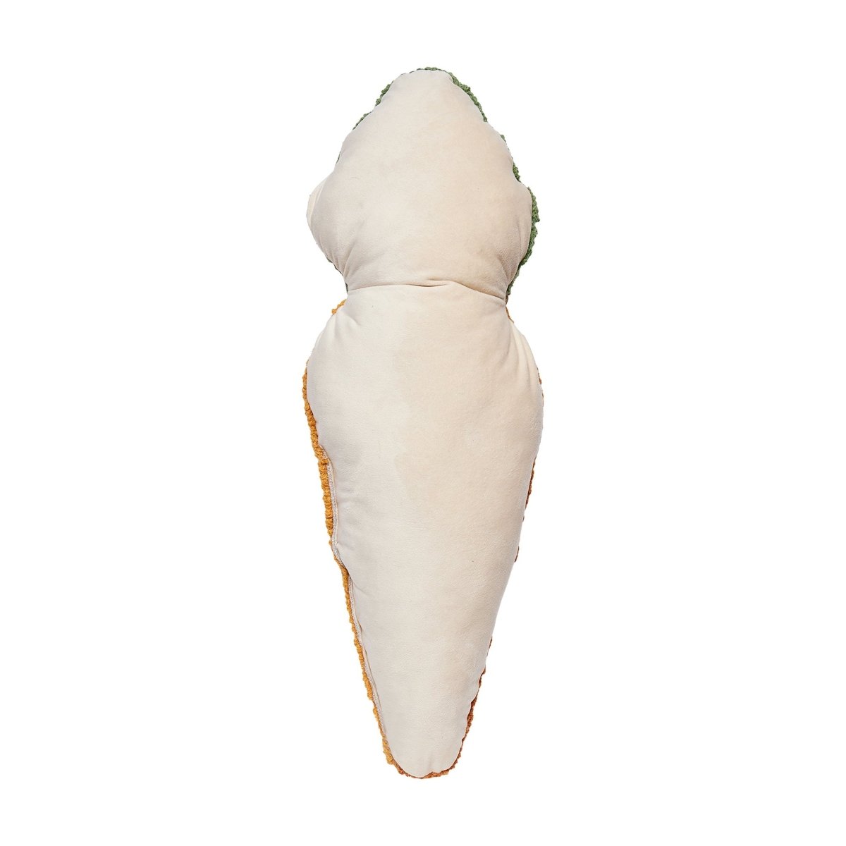 Reverse side of the Shaped Carrot Hooked Wool Easter Throw Pillow, 8x22 inch