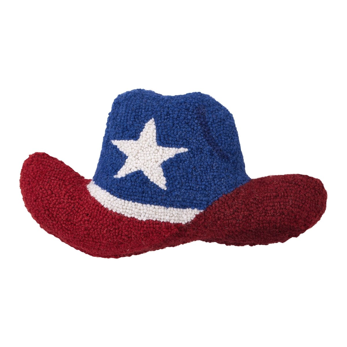 Shaped Cowboy Patriotic Hat Hooked Wool Throw Pillow, 9x16 inch, front view