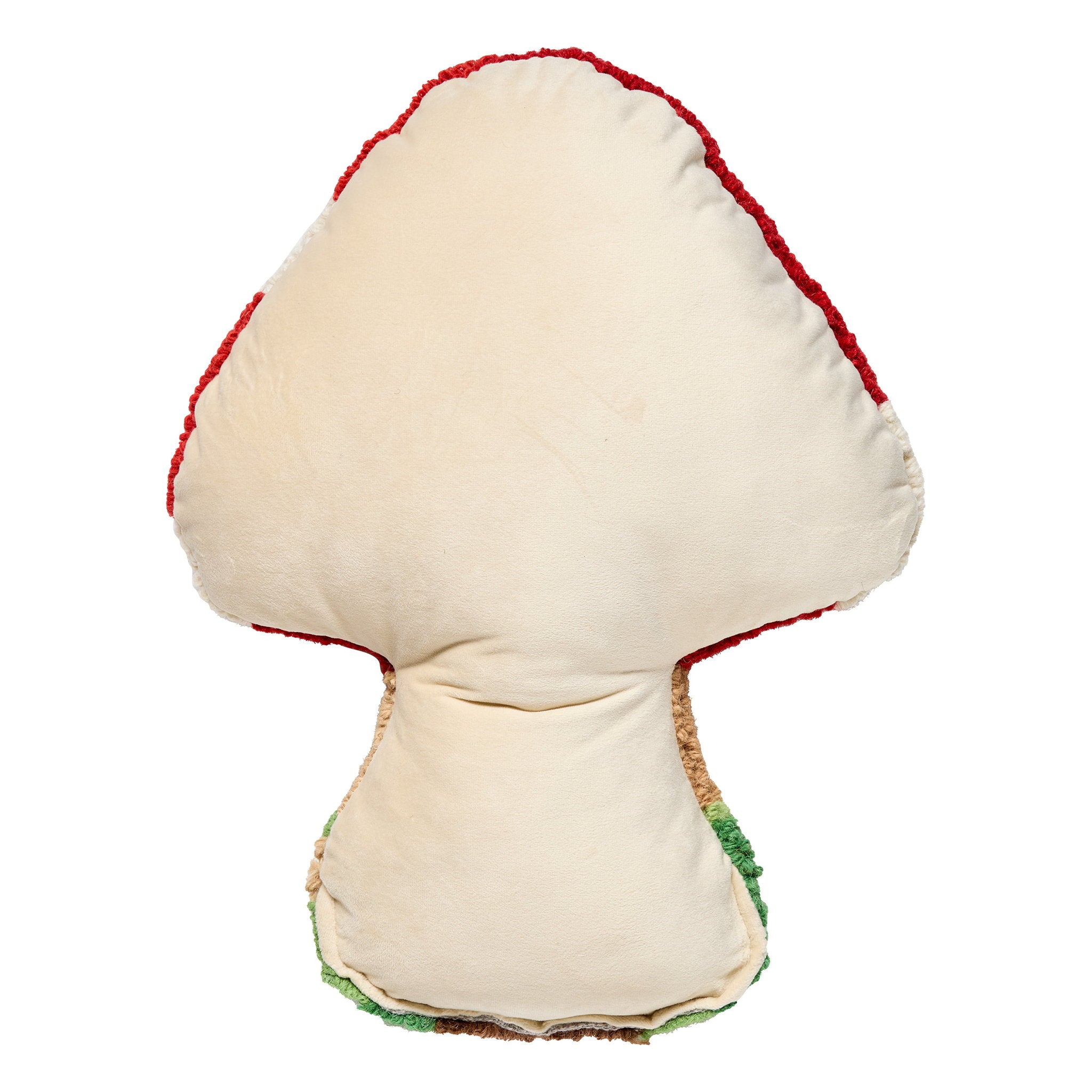 Reverse side of the Shaped Fairy Mushroom House Hooked Wool Throw Pillow, 12x16 inch