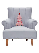 Shaped Holiday Tree with Pom Hooked Wool Christmas Throw Pillow on an armchair, showing the throw pillow at room scale, 9x14 inch