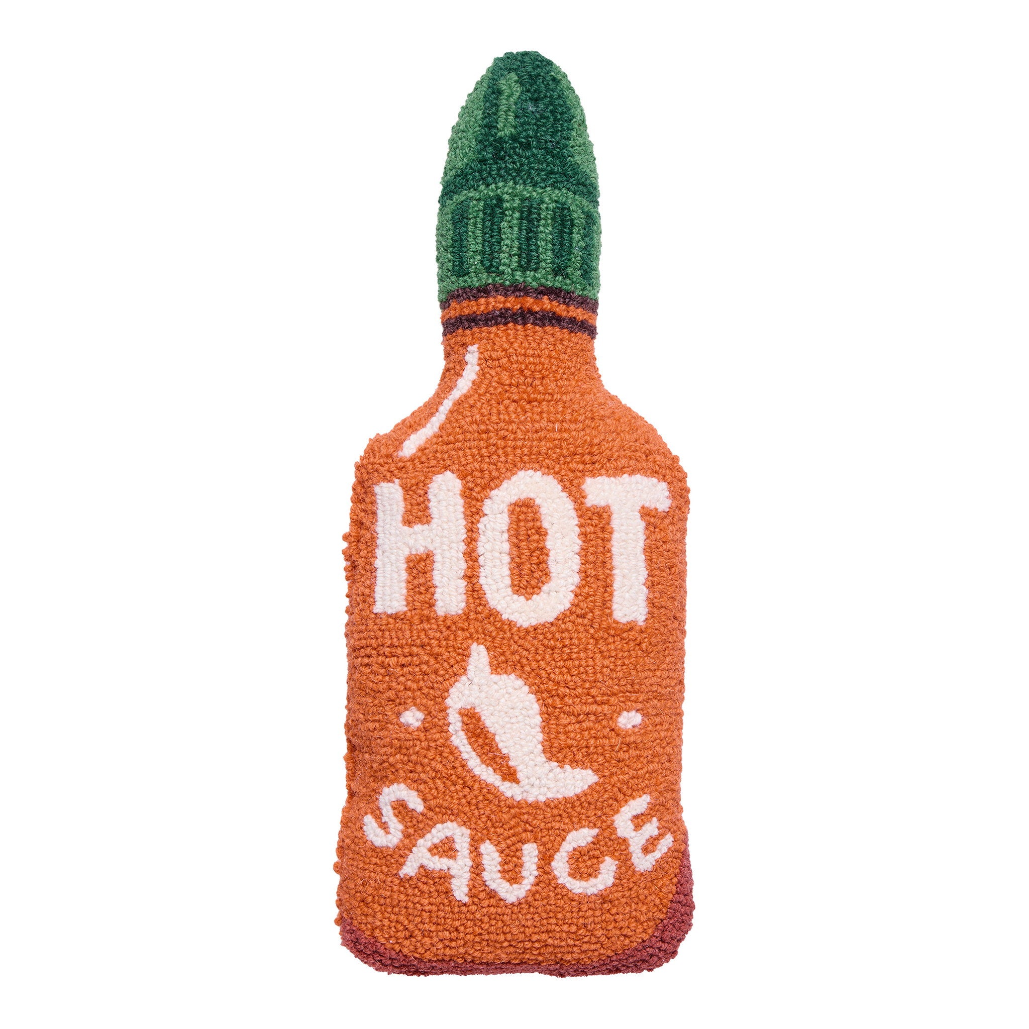 Shaped Hot Sauce Hooked Wool Throw Pillow, 8x20 inch, front view