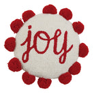 Shaped Joy with Pom Pom Hooked Wool Christmas Throw Pillow, 14x14 inch, front view