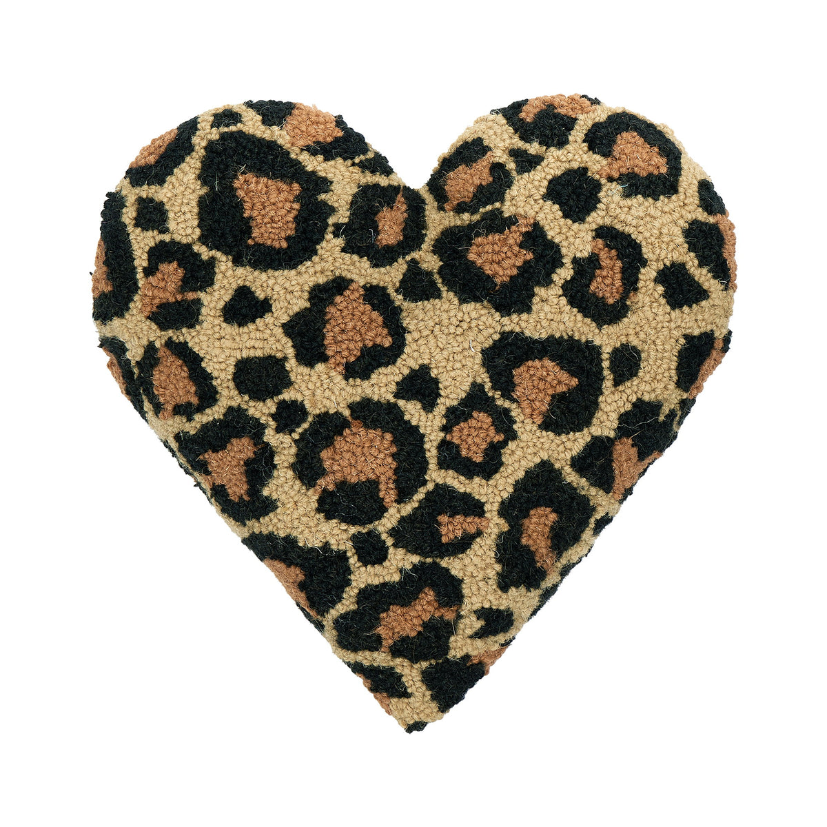 Shaped Leopard Heart Hooked Wool Throw Pillow, 12x12 inch, front view
