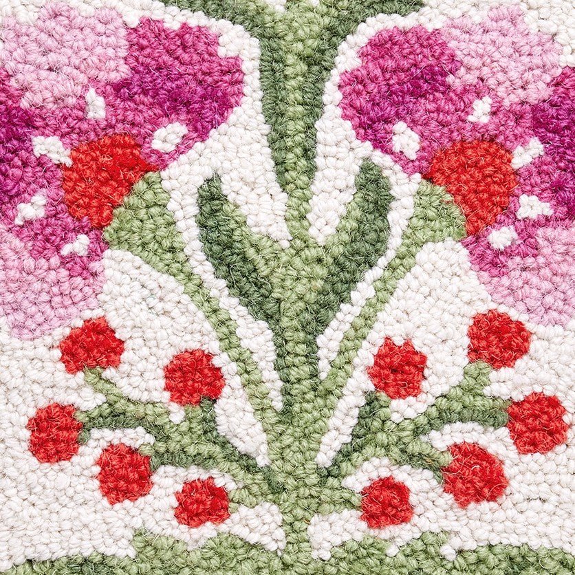 Shaped Mughal Flower Hooked Wool Throw Pillow, close-up detail