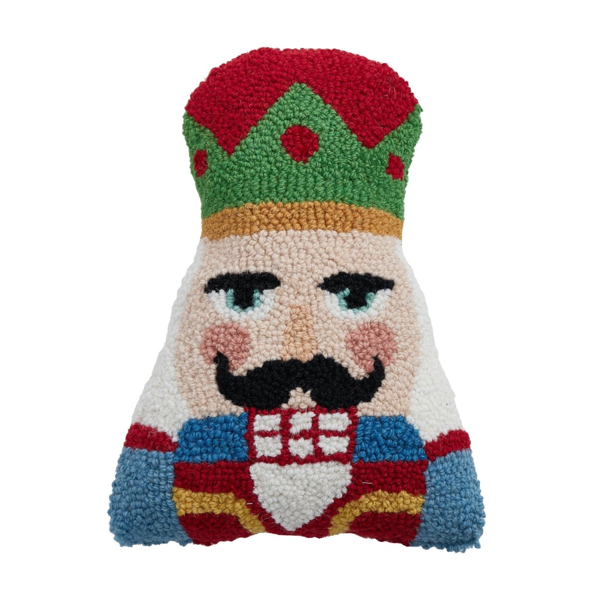 Shaped Nutcracker Hooked Wool Christmas Throw Pillow, 8x12 inch, front view