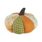 Shaped Patchwork Pumpkin Embroidered Fall Harvest Throw Pillow, 9x9 inch, front view