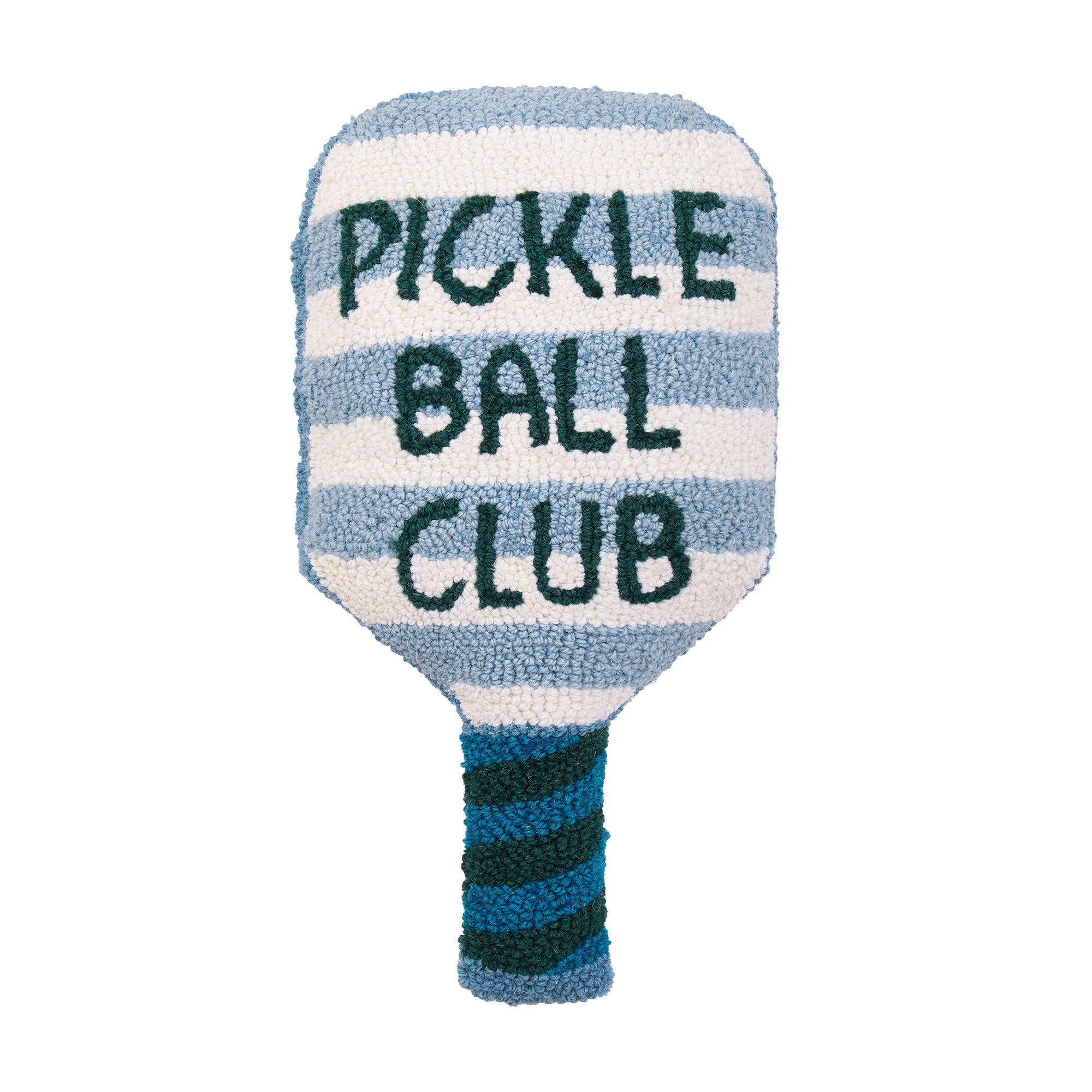 Shaped Pickle Ball Paddle Hooked Wool Throw Pillow, 9x18 inch, front view