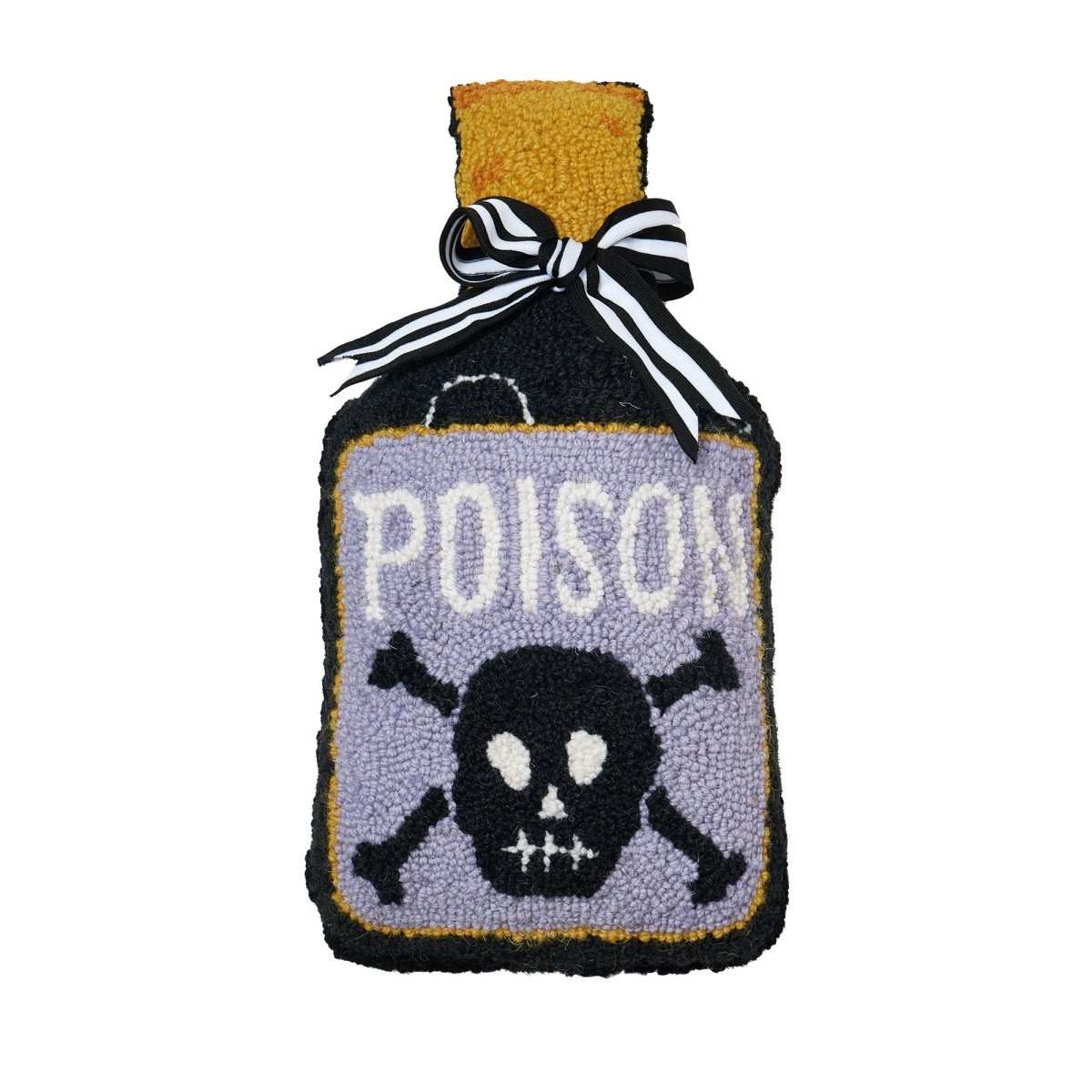 Shaped Poison Bottle Hooked Wool Halloween Throw Pillow, 9x16 inch, front view