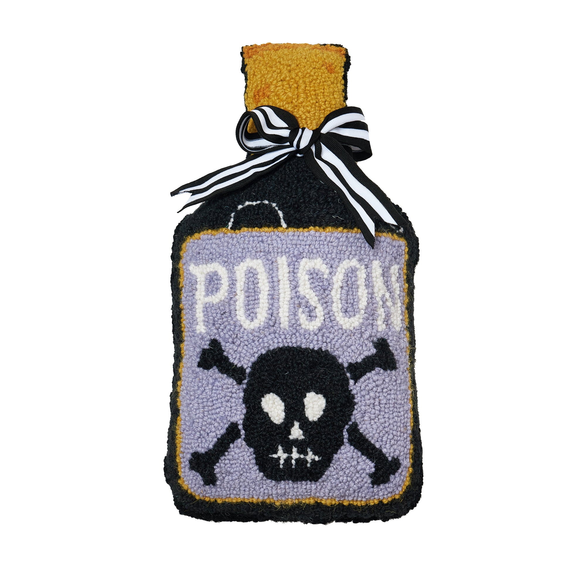 Shaped Poison Bottle Hooked Wool Halloween Throw Pillow, 9x16 inch, front view