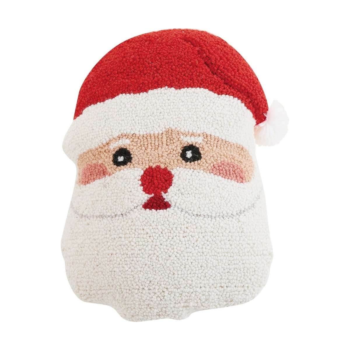 Shaped Santa Face Hooked Wool Christmas Throw Pillow, 12x16 inch, front view