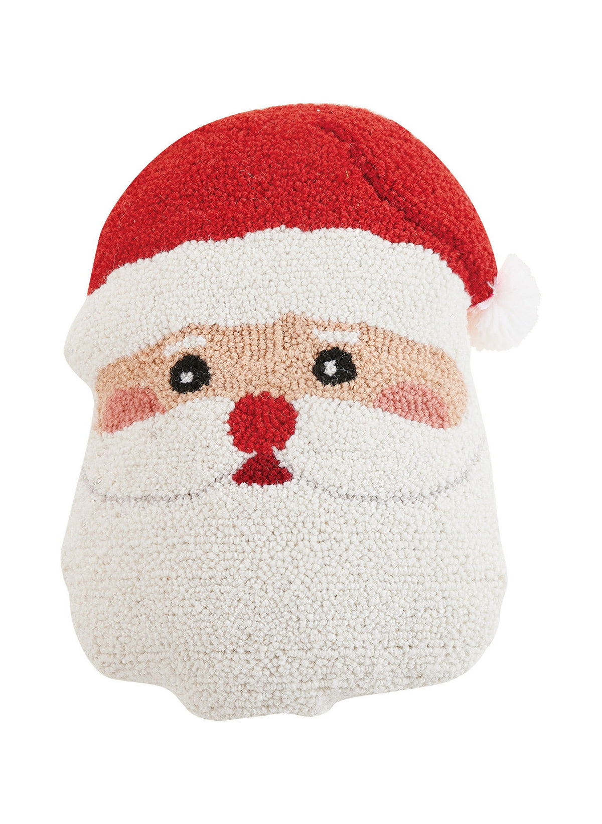 Shaped Santa Face Hooked Wool Christmas Throw Pillow, 12x16 inch, front view