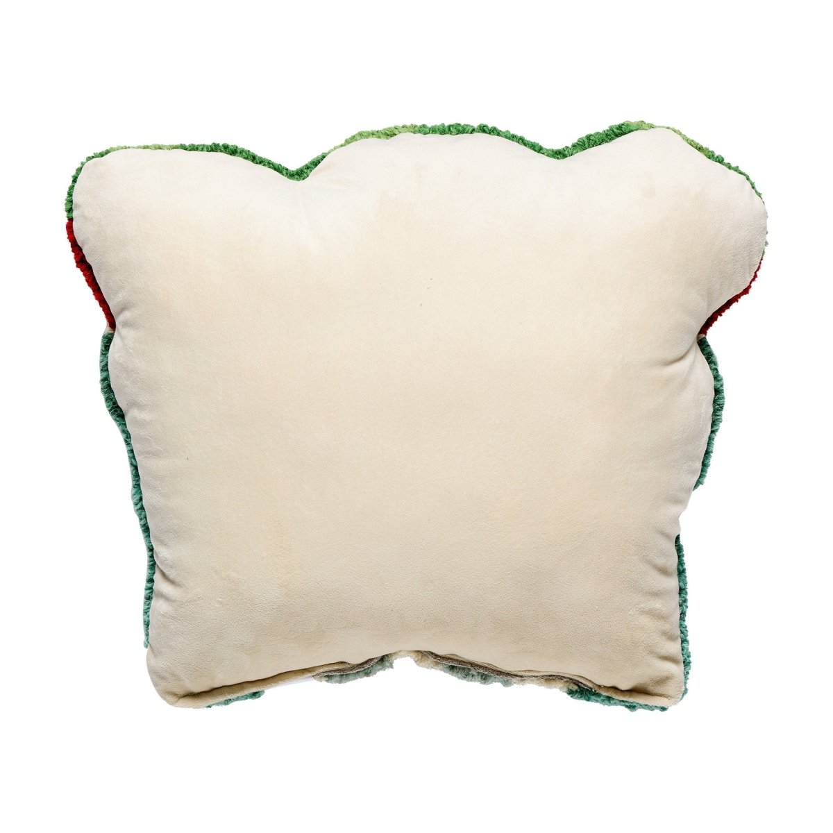 Reverse side of the Shaped Strawberry Pint Hooked Wool Throw Pillow, 14x16 inch
