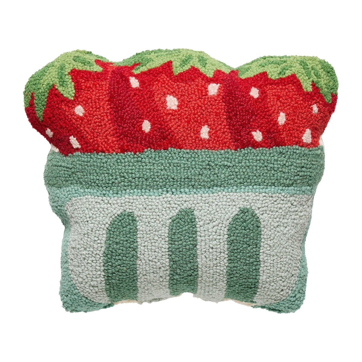 Shaped Strawberry Pint Hooked Wool Throw Pillow, 14x16 inch, front view