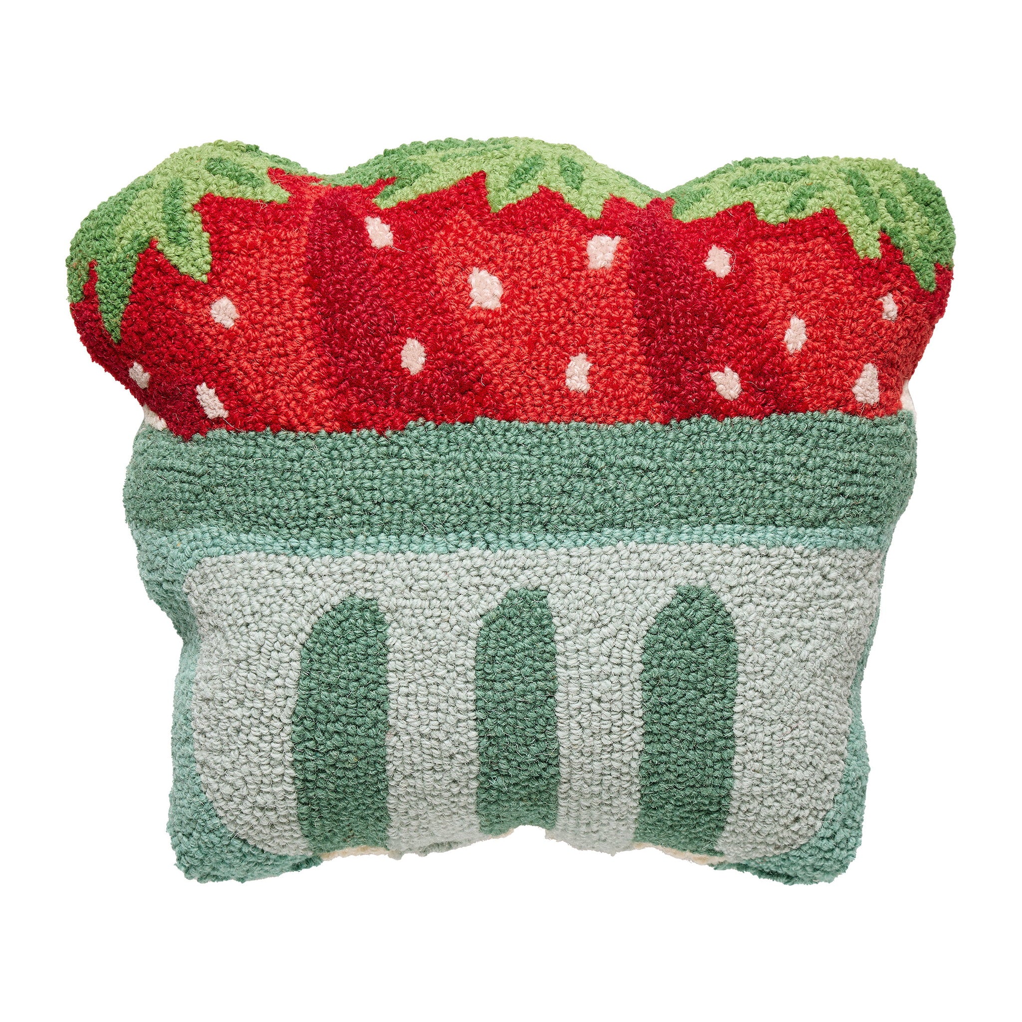 Shaped Strawberry Pint Hooked Wool Throw Pillow, 14x16 inch, front view
