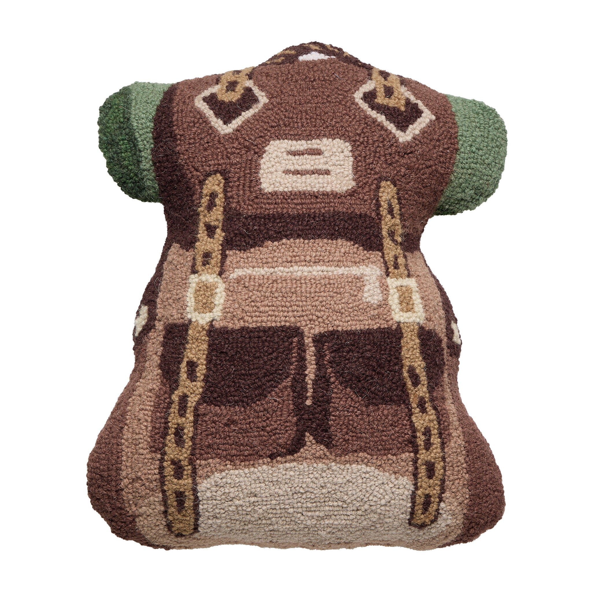 Shaped Trekking Hooked Wool Throw Pillow, 14x18 inch, front view