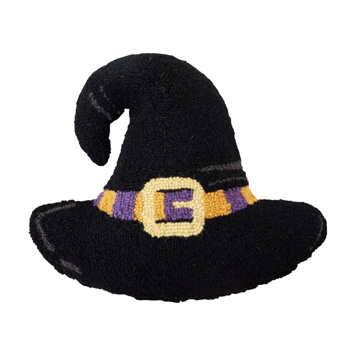 Shaped Witch Hat Hooked Wool Halloween Throw Pillow, 14x16 inch, front view