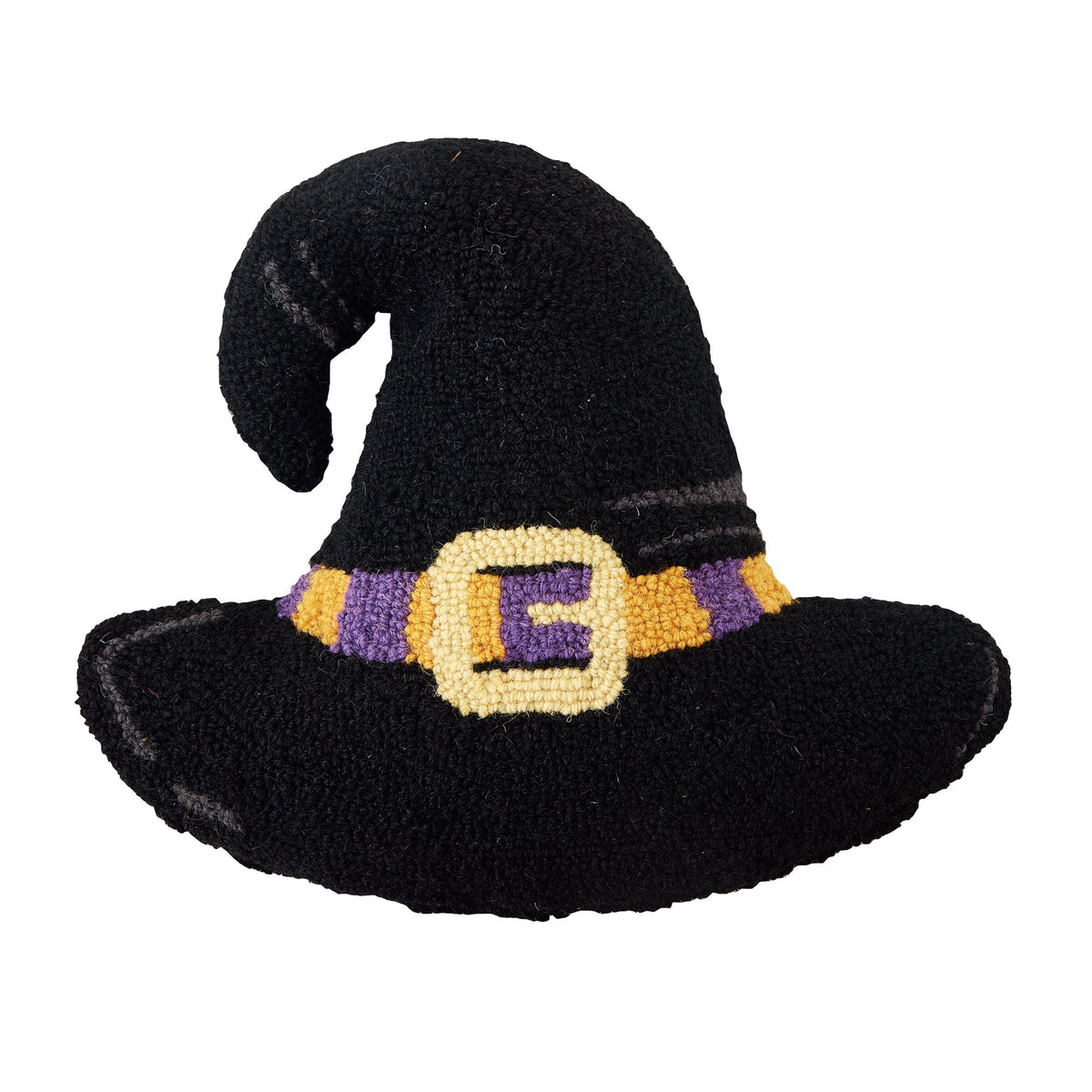 Shaped Witch Hat Hooked Wool Halloween Throw Pillow, 14x16 inch, front view