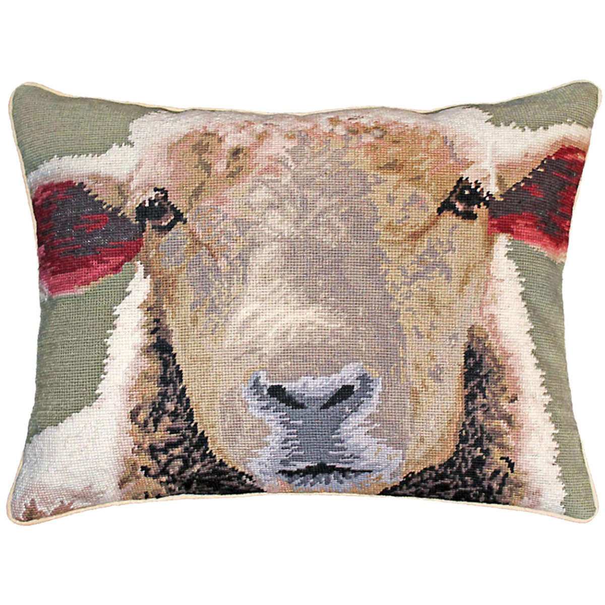Sheep Farm needlepoint throw pillow with rustic lodge-style design