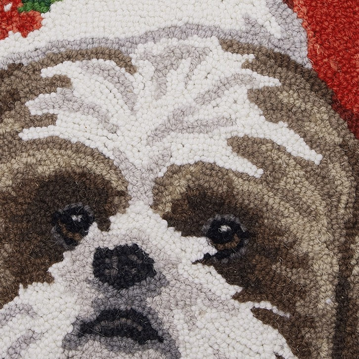 Shih Tzu Hooked Wool Christmas Throw Pillow, close-up detail