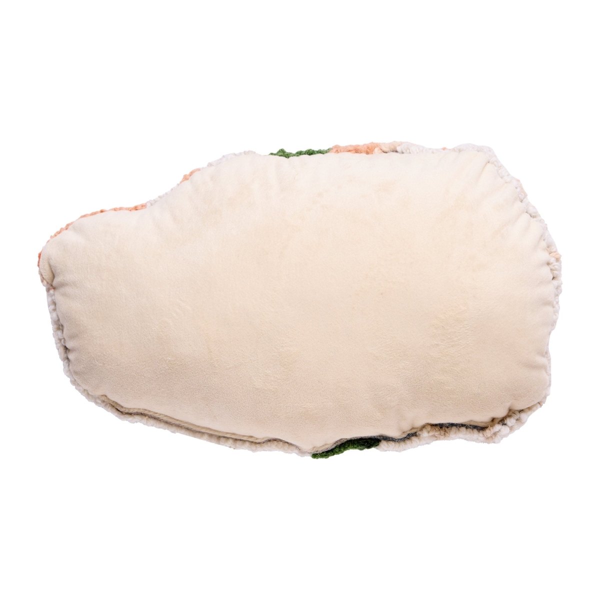 Reverse side of the Shrimp Sushi Hooked Wool Throw Pillow, 8x12 inch