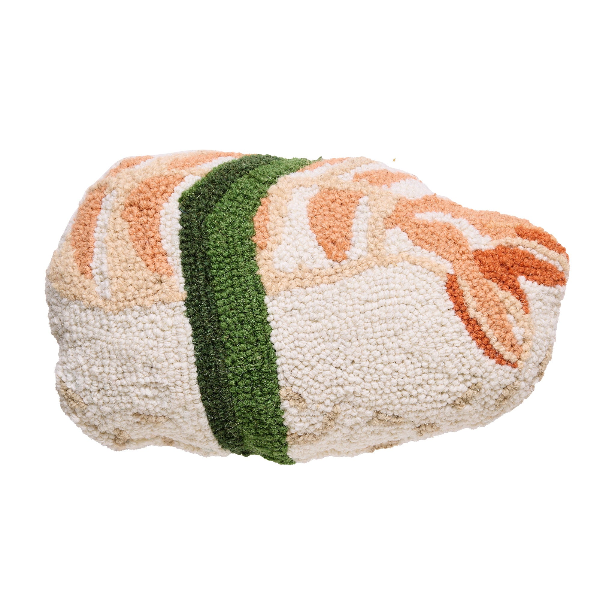 Shrimp Sushi Hooked Wool Throw Pillow, 8x12 inch, front view