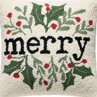 Simple Merry Foliage Hooked Wool Christmas Throw Pillow, close-up detail