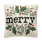 Simple Merry Foliage Hooked Wool Christmas Throw Pillow, 16x16 inch, front view