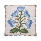 Single Blue Bloom Mughal Flower Hooked Wool Throw Pillow, 16x16 inch, front view