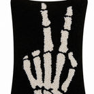 Skeleton Peace Hooked Wool Halloween Throw Pillow, close-up detail