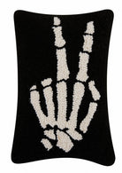 Skeleton Peace Hooked Wool Halloween Throw Pillow, 8x12 inch, front view
