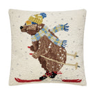 Ski Bear Hooked Wool Christmas Throw Pillow, 18x18 inch, front view