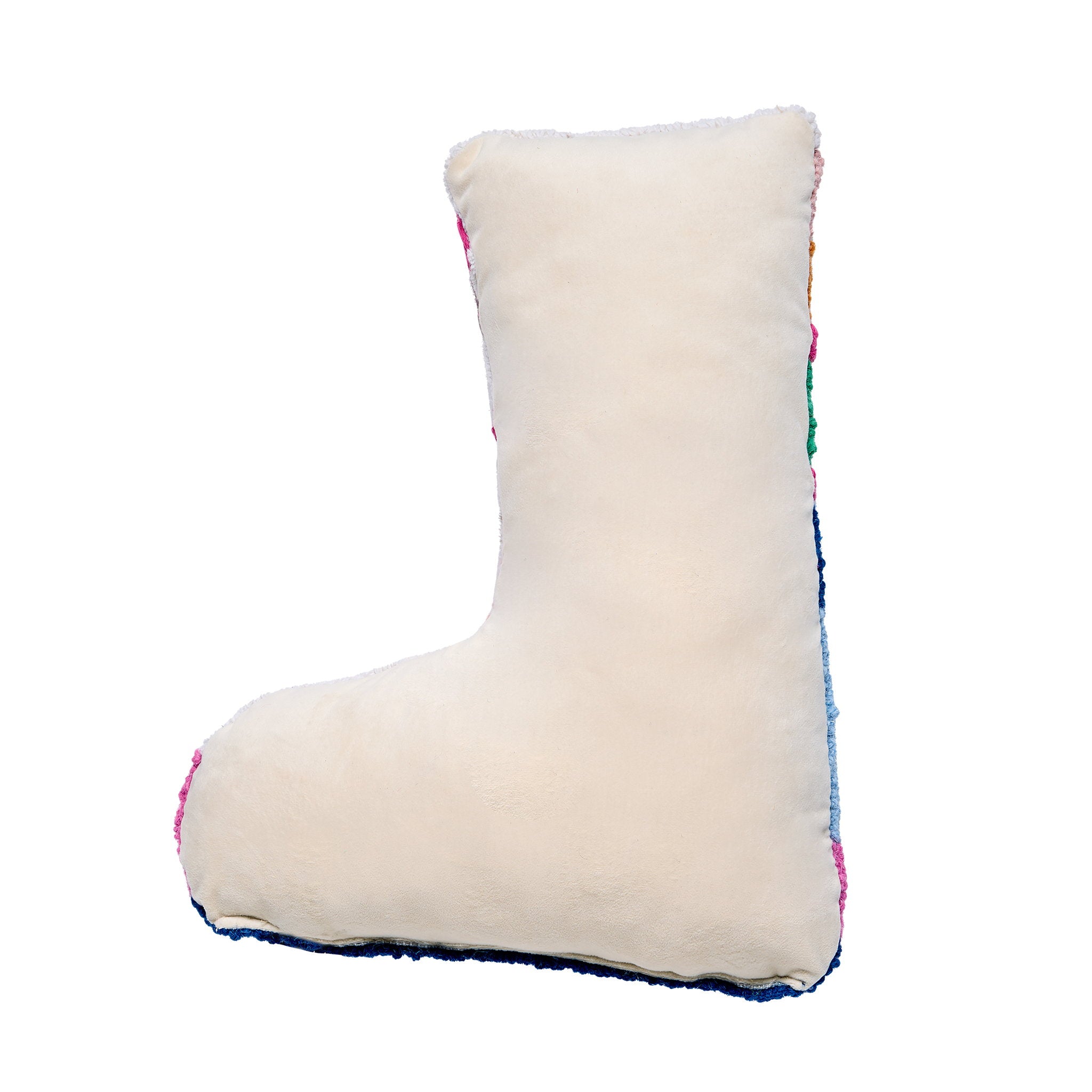 Reverse side of the Ski Boot Hooked Wool Christmas Throw Pillow, 12x16 inch
