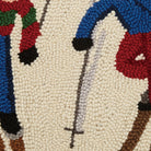 Ski Buddies Hooked Wool Christmas Throw Pillow, close-up detail
