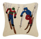 Ski Buddies Hooked Wool Christmas Throw Pillow, 16x16 inch, front view