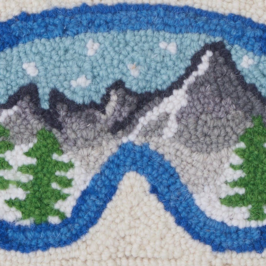 Ski Goggles Hooked Wool Christmas Throw Pillow, close-up detail