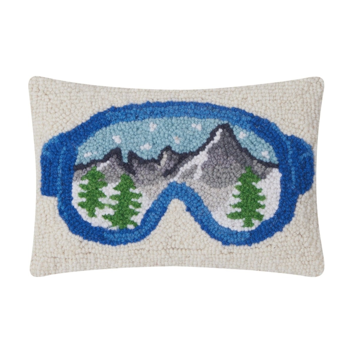Ski Goggles Hooked Wool Christmas Throw Pillow, 8x12 inch, front view