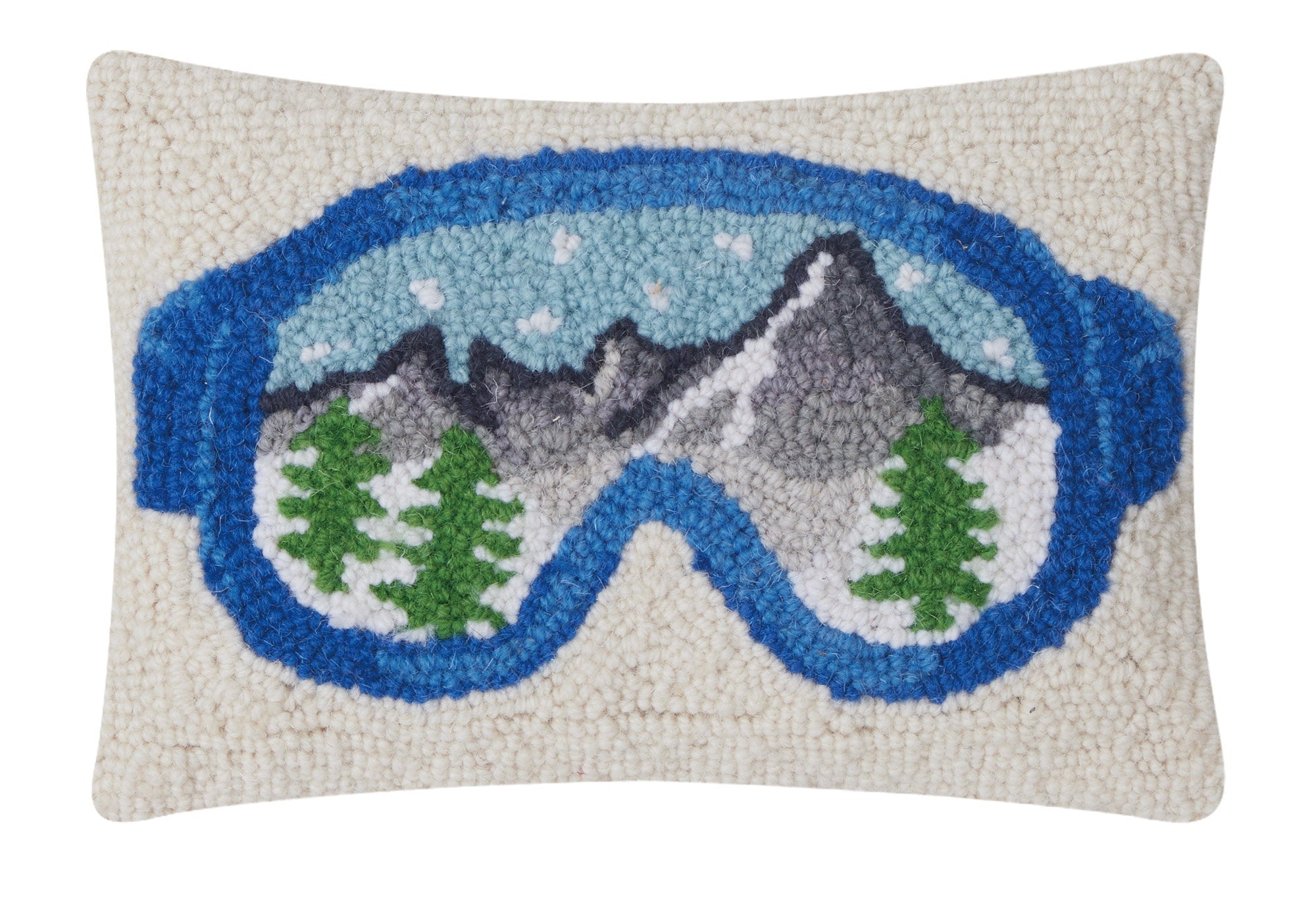 Ski Goggles Hooked Wool Christmas Throw Pillow, 8x12 inch, front view