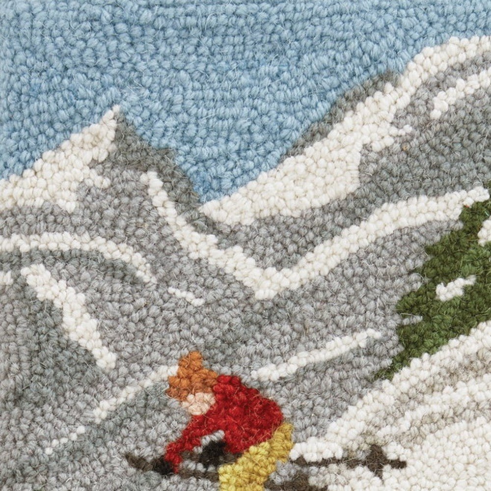 Closeup of Ski Hooked Wool Christmas Stocking showing stitch texture and craftsmanship detail