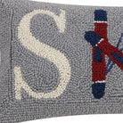 Ski Hooked Wool Christmas Throw Pillow, close-up detail