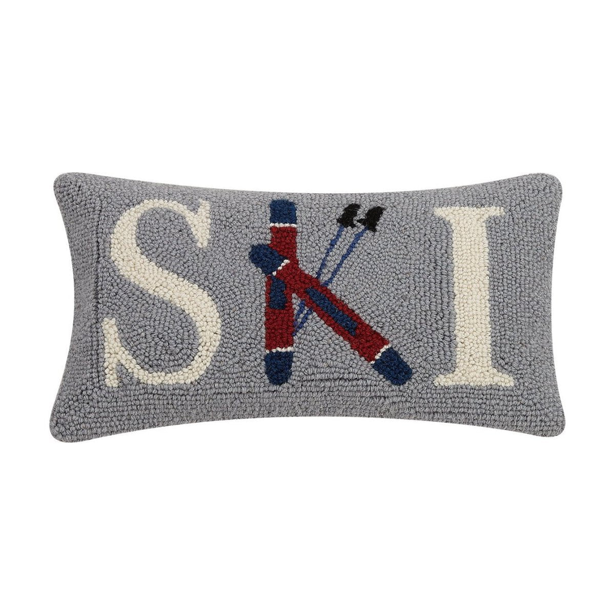 Ski Hooked Wool Christmas Throw Pillow, 9x16 inch, front view