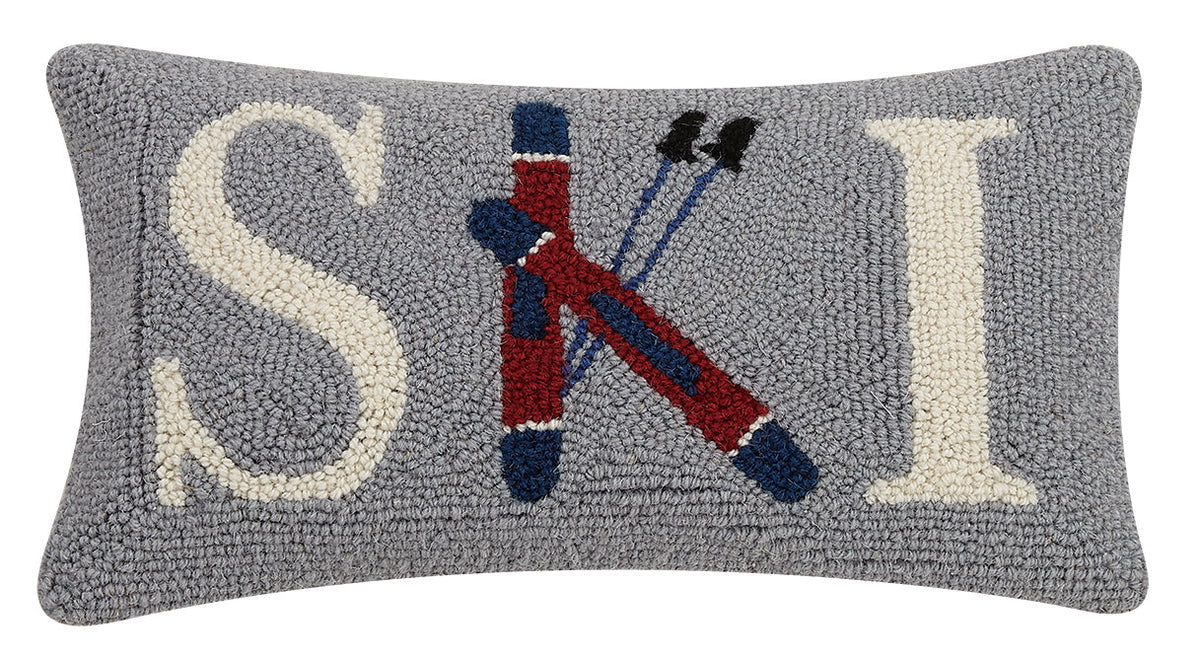 Ski Hooked Wool Christmas Throw Pillow, 9x16 inch, front view