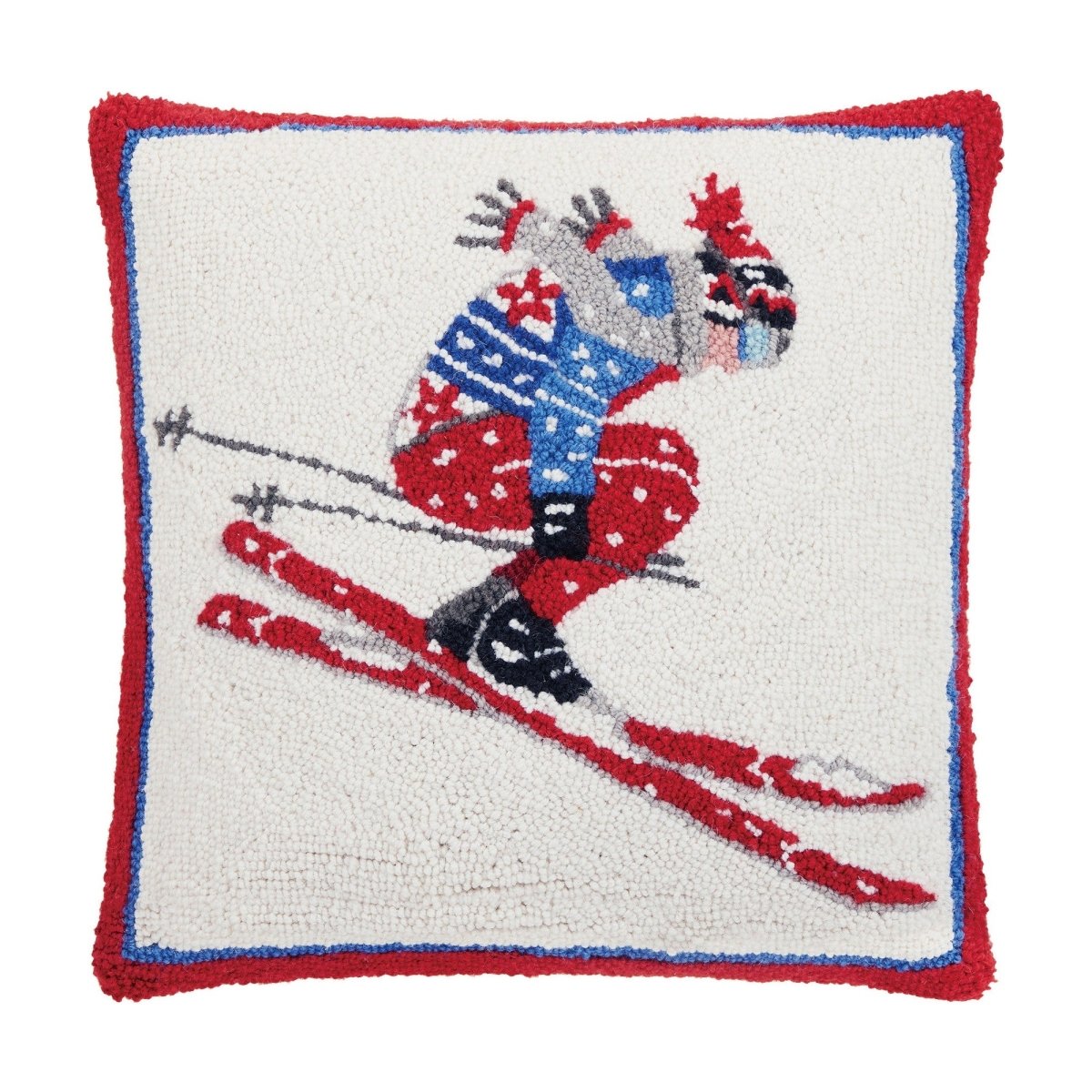Ski Jumper Hooked Wool Throw Pillow, 18x18 inch, front view