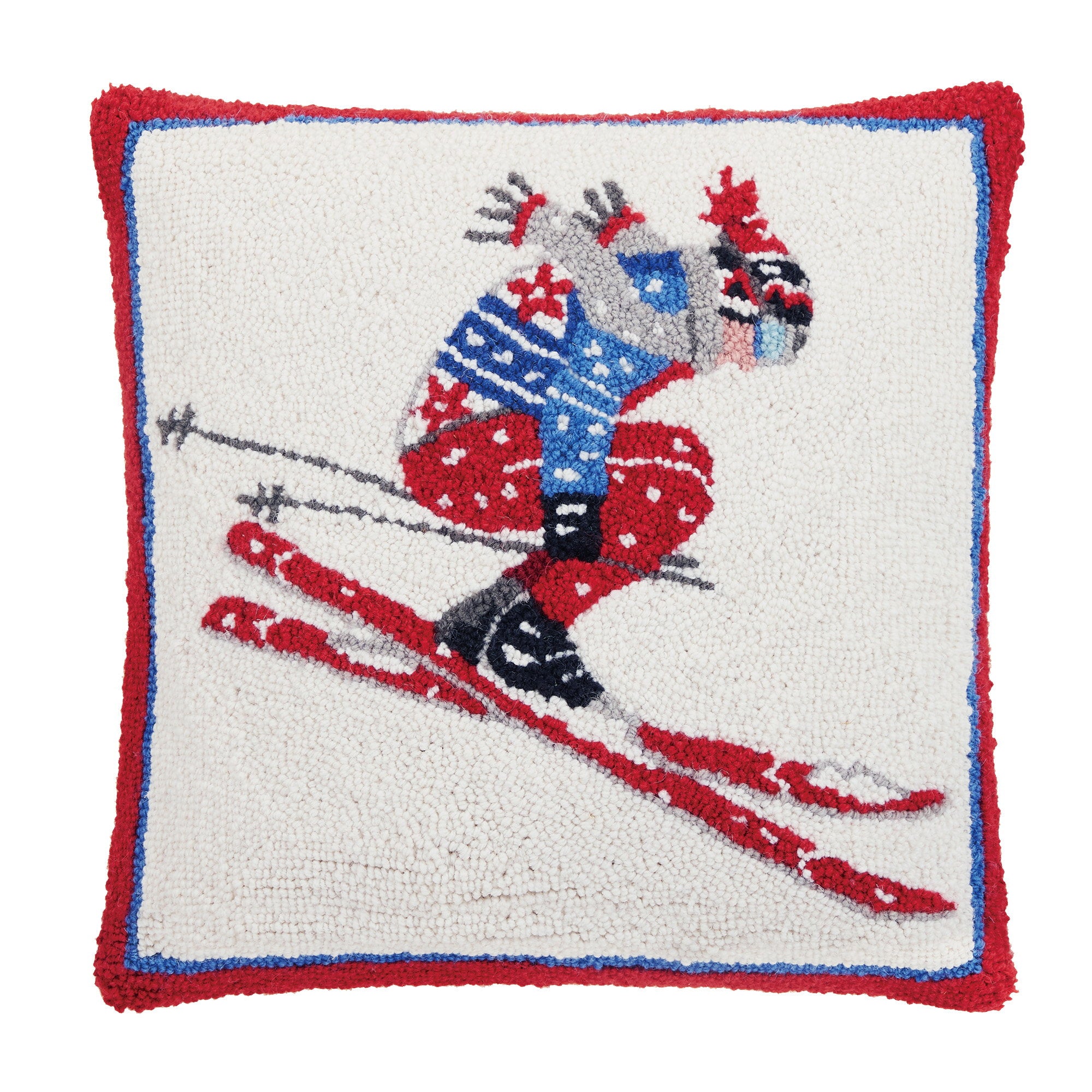 Ski Jumper Hooked Wool Throw Pillow, 18x18 inch, front view