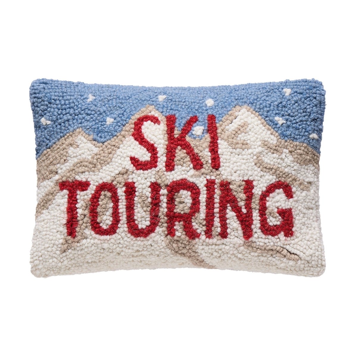Ski Touring Hooked Wool Christmas Throw Pillow, 8x12 inch, front view