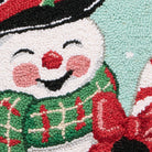 Smiling Snowman Hooked Wool Christmas Throw Pillow, close-up detail