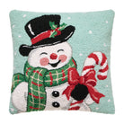 Smiling Snowman Hooked Wool Christmas Throw Pillow, 18x18 inch, front view