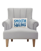 Smooth Sailing Hooked Wool Throw Pillow on an armchair, showing the throw pillow at room scale, 8x12 inch