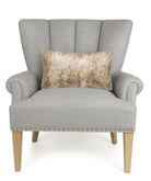 Snake Sequin Printed Throw Pillow, 9x16 inch, a single gold pillow on a gray upholstered chair