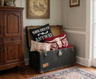 Snake Sequin Printed Throw Pillow, 9x16 inch, three pillows on an old trunk beside an armoire