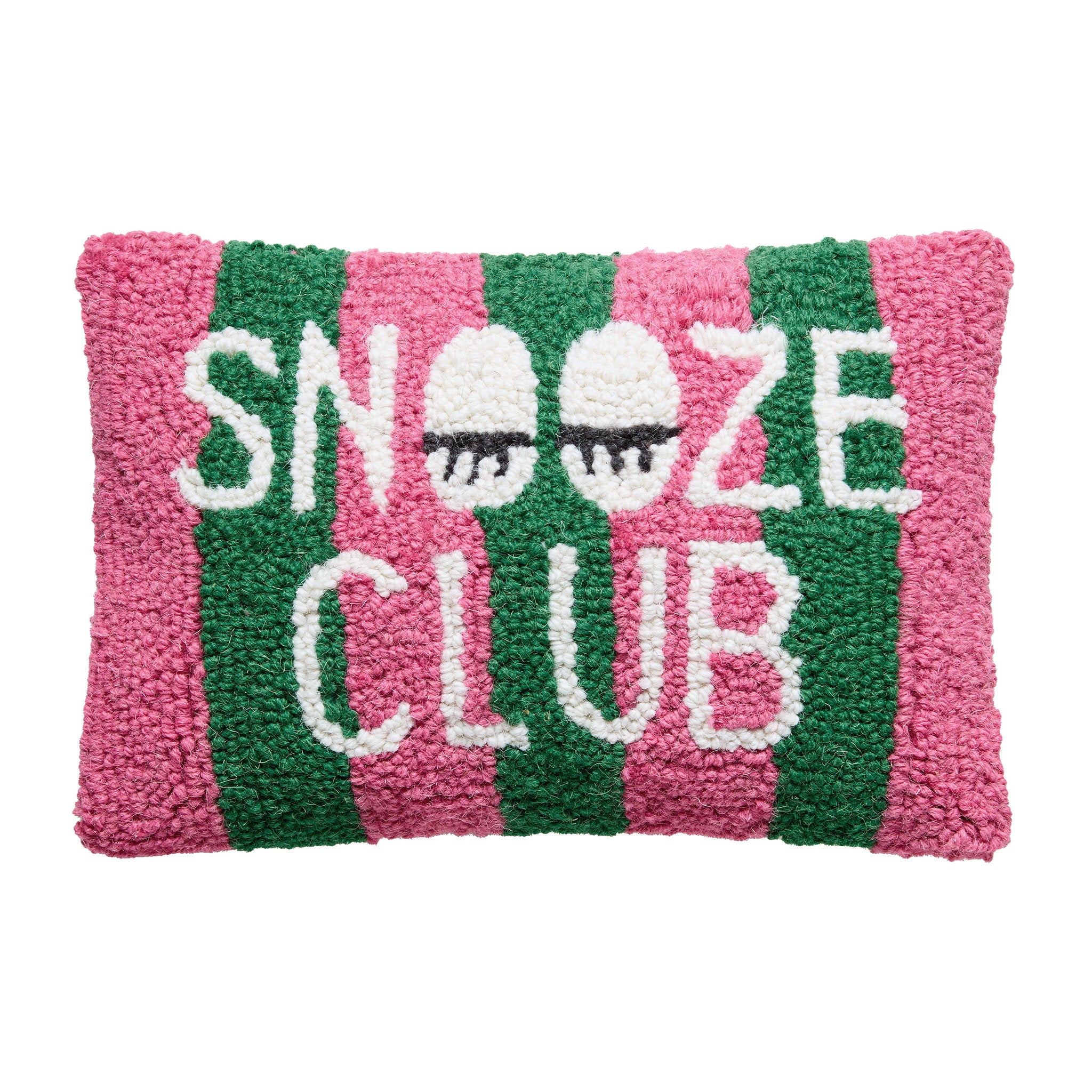 Snooze Club Hooked Wool Throw Pillow, 8x12 inch, front view